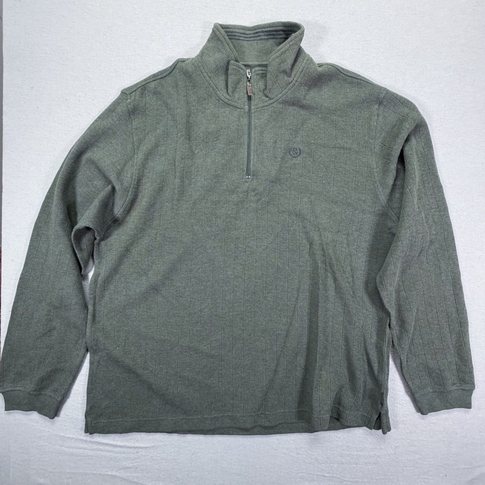 IZOD Quarter Zip Pullover Mens XXL Olive Green Ribbed Cotton Sweater